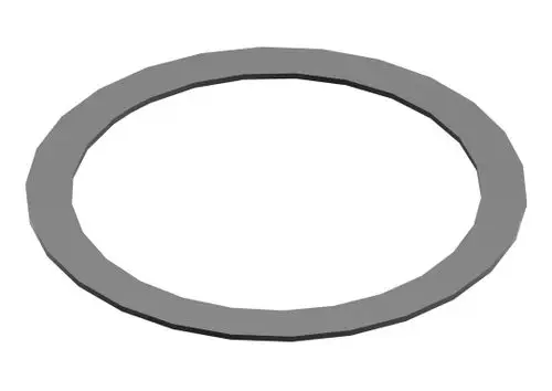 Graue, flache Dichtung mit einer achtseitigen Form, geeignet für die Verbindung mit Abgasanlagen. Das Produkt trägt das Logo der Marke Bosch.